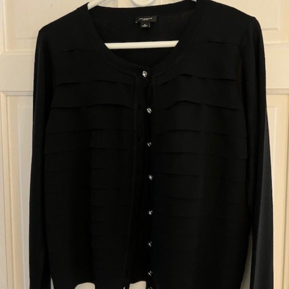 Ann Taylor Classic Black Cardigan with Rhinestone Buttons - Picture 2 of 7